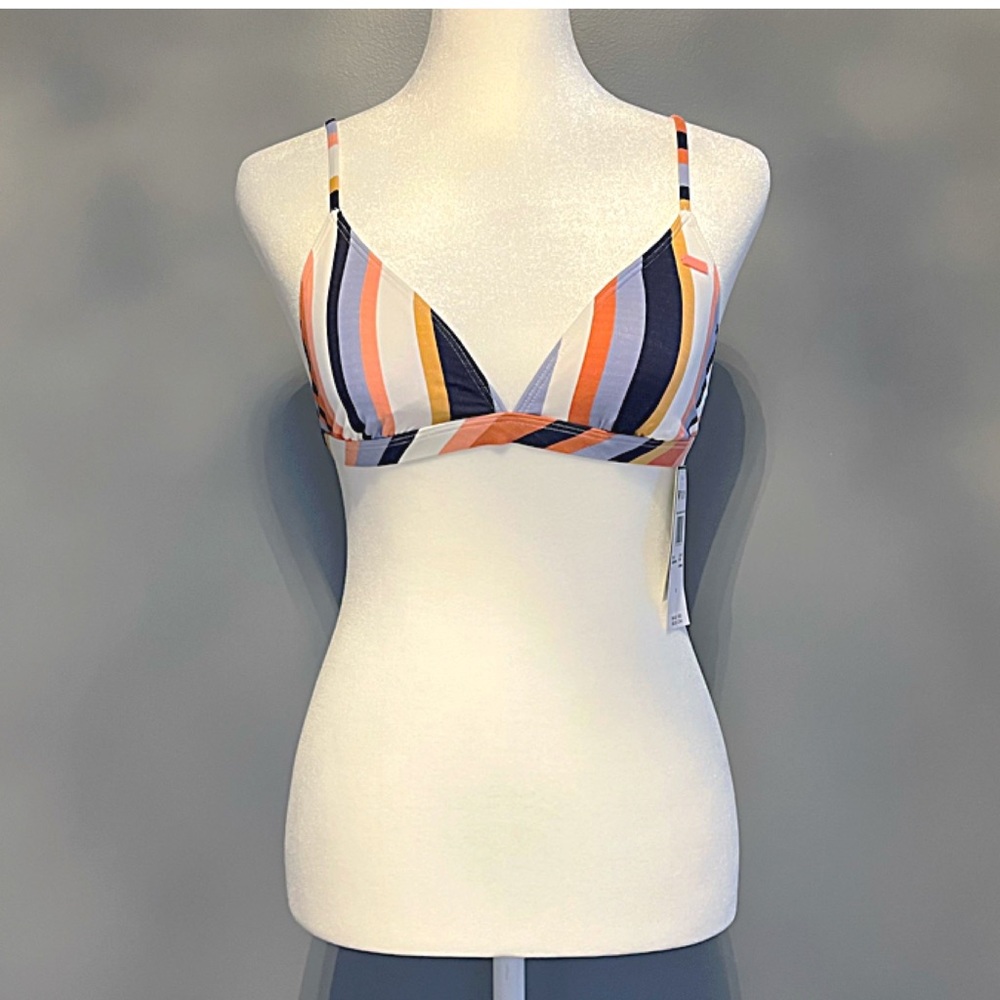 BNWT ROXY Beach Classics Fixed Triangle Bikini Top color MOOD INDIGO Stripe SZ S - Picture 2 of 15